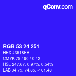 颜色代码: RGB 53 24 251 | qconv.com