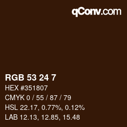 Color code: RGB 53 24 7 | qconv.com
