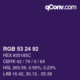 Color code: RGB 53 24 92 | qconv.com