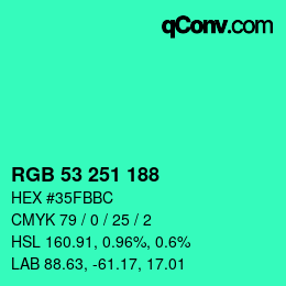 Color code: RGB 53 251 188 | qconv.com
