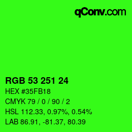 Color code: RGB 53 251 24 | qconv.com