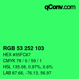Color code: RGB 53 252 103 | qconv.com