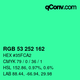 カラーコード: RGB 53 252 162 | qconv.com