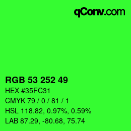 颜色代码: RGB 53 252 49 | qconv.com