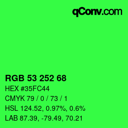 Color code: RGB 53 252 68 | qconv.com