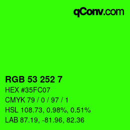 Color code: RGB 53 252 7 | qconv.com