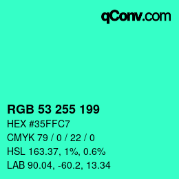 Color code: RGB 53 255 199 | qconv.com