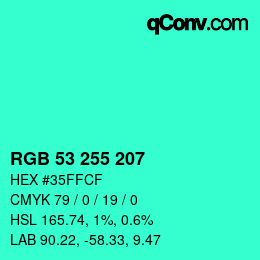 Color code: RGB 53 255 207 | qconv.com