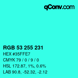 Color code: RGB 53 255 231 | qconv.com