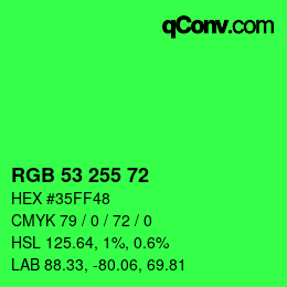 Color code: RGB 53 255 72 | qconv.com