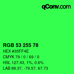 Color code: RGB 53 255 78 | qconv.com
