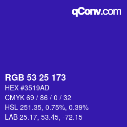 Color code: RGB 53 25 173 | qconv.com