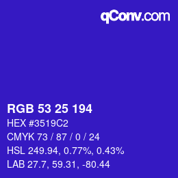 Farbcode: RGB 53 25 194 | qconv.com