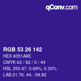 Color code: RGB 53 26 142 | qconv.com