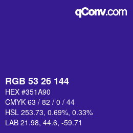 颜色代码: RGB 53 26 144 | qconv.com