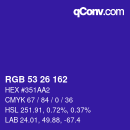 Color code: RGB 53 26 162 | qconv.com