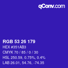 Color code: RGB 53 26 179 | qconv.com