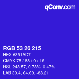 Color code: RGB 53 26 215 | qconv.com