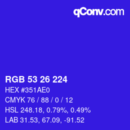 Color code: RGB 53 26 224 | qconv.com