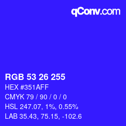 Color code: RGB 53 26 255 | qconv.com