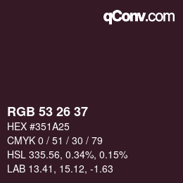 Color code: RGB 53 26 37 | qconv.com