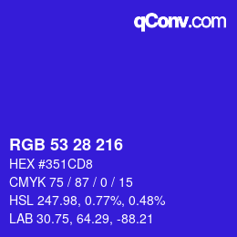 Código de color: RGB 53 28 216 | qconv.com