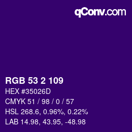 Color code: RGB 53 2 109 | qconv.com