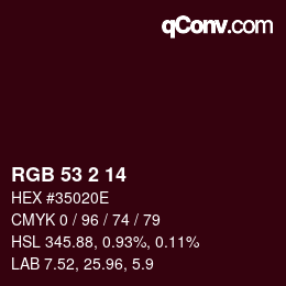 Color code: RGB 53 2 14 | qconv.com
