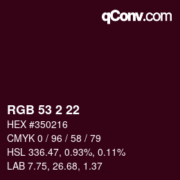 Color code: RGB 53 2 22 | qconv.com
