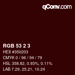 Color code: RGB 53 2 3 | qconv.com