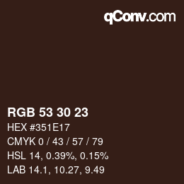 Farbcode: RGB 53 30 23 | qconv.com