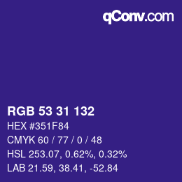 Color code: RGB 53 31 132 | qconv.com