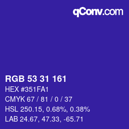 Color code: RGB 53 31 161 | qconv.com