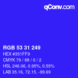 颜色代码: RGB 53 31 249 | qconv.com