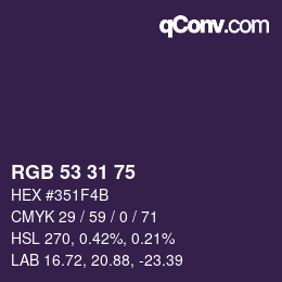 Color code: RGB 53 31 75 | qconv.com