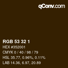 Color code: RGB 53 32 1 | qconv.com