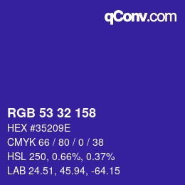 颜色代码: RGB 53 32 158 | qconv.com