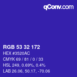 颜色代码: RGB 53 32 172 | qconv.com