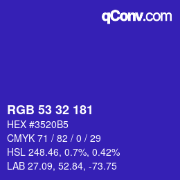 Color code: RGB 53 32 181 | qconv.com
