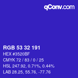 Color code: RGB 53 32 191 | qconv.com