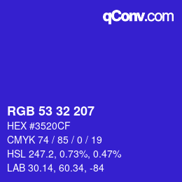 Color code: RGB 53 32 207 | qconv.com