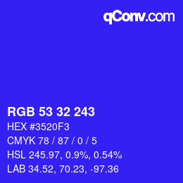 Color code: RGB 53 32 243 | qconv.com