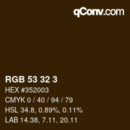 Color code: RGB 53 32 3 | qconv.com