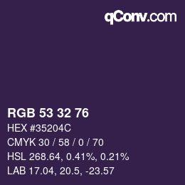 カラーコード: RGB 53 32 76 | qconv.com