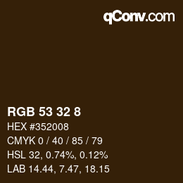 Color code: RGB 53 32 8 | qconv.com