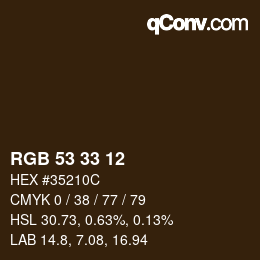 Color code: RGB 53 33 12 | qconv.com