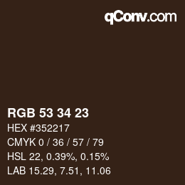 颜色代码: RGB 53 34 23 | qconv.com