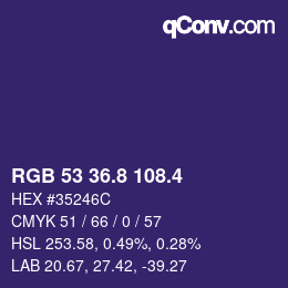 カラーコード: RGB 53 36.8 108.4 | qconv.com