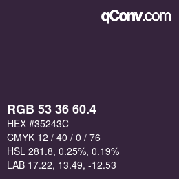 カラーコード: RGB 53 36 60.4 | qconv.com