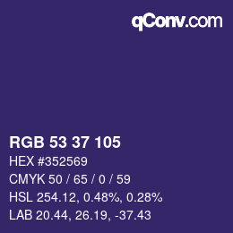 Color code: RGB 53 37 105 | qconv.com